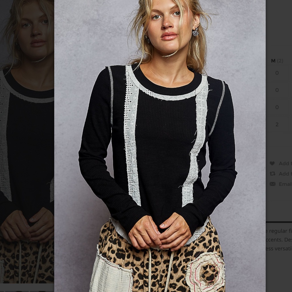 POL “ Tanya 2 “ POL Ribbed Knit with top with Eyelet Patch Detail